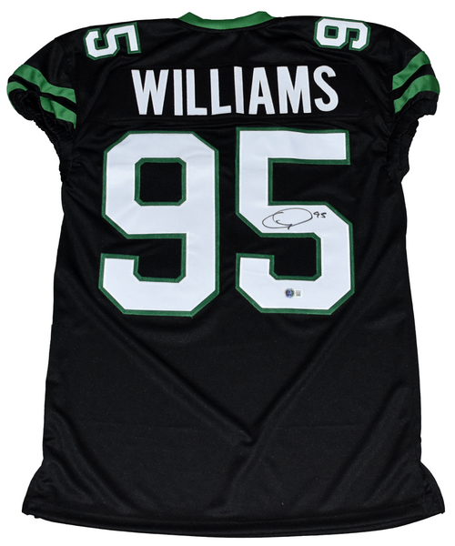 QUINNEN WILLIAMS AUTOGRAPHED NEW YORK JETS #95 BLACK GAME CUT JERSEY BECKETT