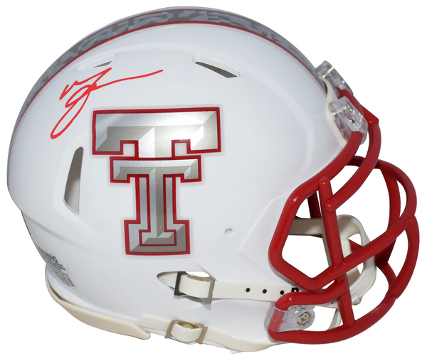 MICHAEL CRABTREE SIGNED TEXAS TECH RED RAIDERS GALVANICED SPEED MINI HELMET BAS
