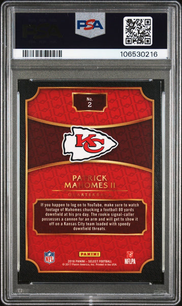 PATRICK MAHOMES SIGNED 2016 PANINI SELECT #2 2017 XRC PRIZM ROOKIE AUTO PSA 9