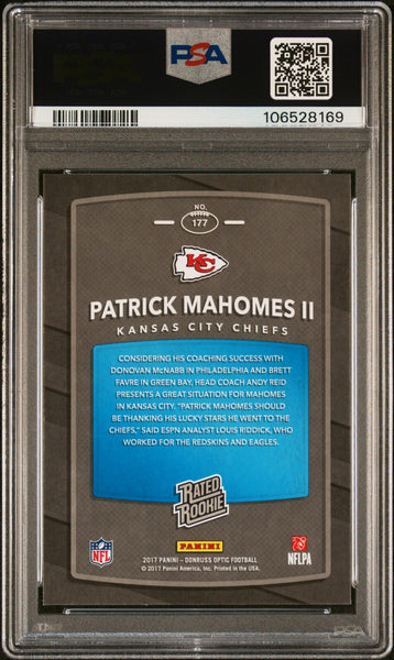 PATRICK MAHOMES SIGNED 2017 PANINI DONRUSS OPTIC RATED ROOKIE RC PSA 10 AUTO 10