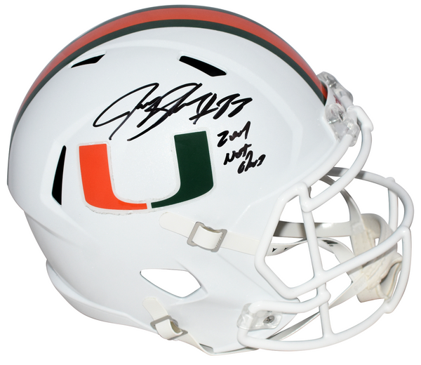 JEREMY SHOCKEY SIGNED MIAMI HURRICANES FULL SIZE SPEED HELMET W/ 2001 CHAMPS