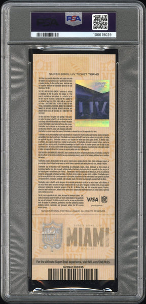 PATRICK MAHOMES SIGNED 2020 SUPER BOWL LIV 54 TICKET CHIEFS 49ERS PSA 8 AUTO 10