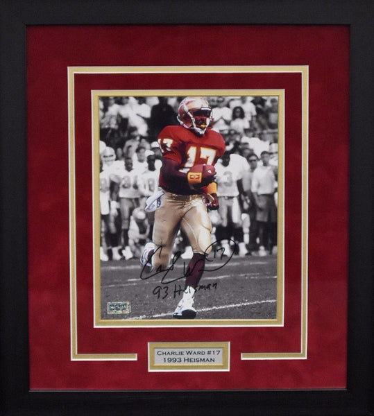 CHARLIE WARD SIGNED FLORIDA STATE SEMINOLES 8x10 FRAMED PHOTO W/ 93 HEISMAN