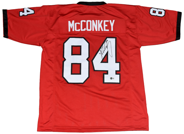 LADD McCONKEY AUTOGRAPHED GEORGIA BULLDOGS #84 RED JERSEY BECKETT