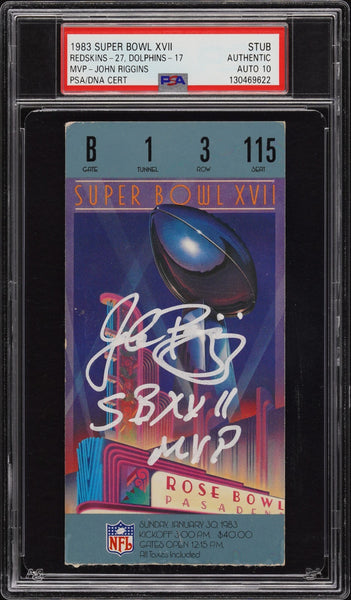 JOHN RIGGINS SIGNED 1983 SUPER BOWL XVII 17 TICKET REDSKINS DOLPHINS PSA AUTO 10