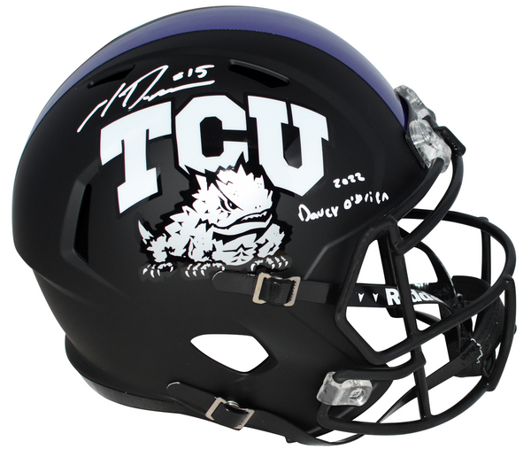 MAX DUGGAN SIGNED TCU HORNED FROGS BLACK FULL SIZE HELMET W/ 2022 DAVEY O'BRIEN