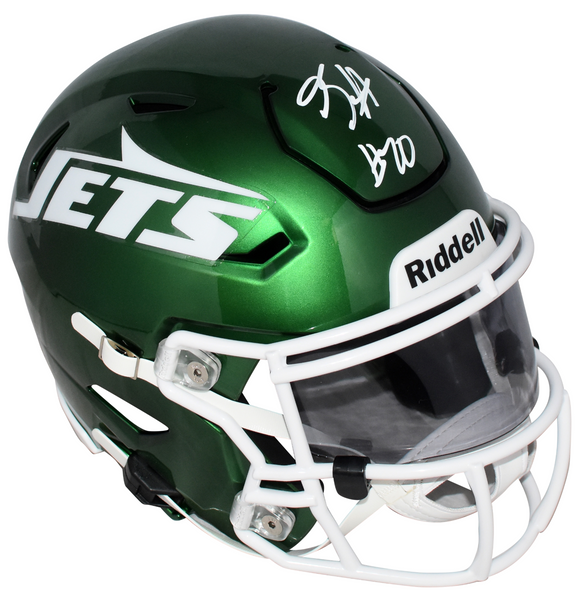 BREECE HALL AUTOGRAPHED NEW YORK JETS SPEEDFLEX MIDI HELMET BECKETT