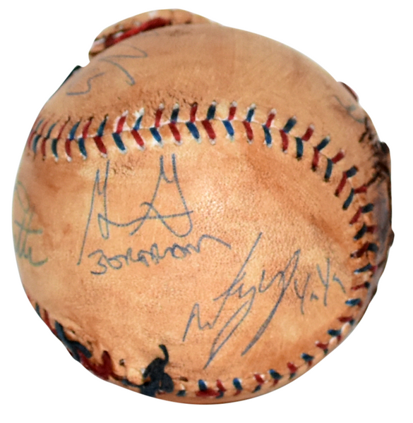 THE SANDLOT CAST (6) SIGNED BABE RUTH REPLICA BASEBALL - TOM GUIRY BRANDON ADAMS