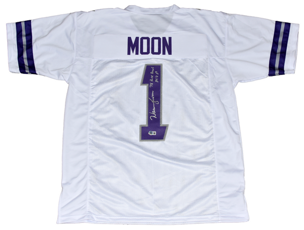 WARREN MOON SIGNED WASHINGTON HUSKIES #1 WHITE JERSEY W/ 78 ROSE BOWL MVP