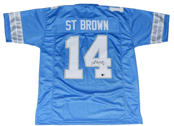 AMON-RA ST BROWN AUTOGRAPHED DETROIT LIONS #14 2024 BLUE JERSEY