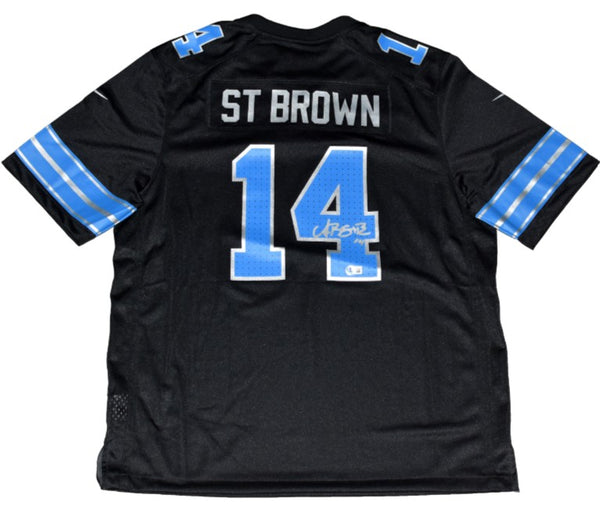 AMON-RA ST BROWN AUTOGRAPHED DETROIT LIONS #14 NIKE 2024 BLACK JERSEY