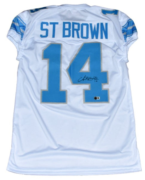 AMON-RA ST BROWN SIGNED DETROIT LIONS #14 2024 WHITE GAME CUT JERSEY