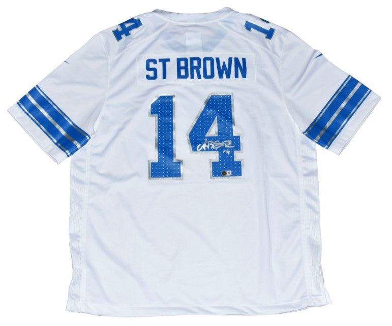 AMON-RA ST BROWN AUTOGRAPHED DETROIT LIONS #14 NIKE 2024 WHITE JERSEY
