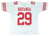 TALANOA HUFANGA SIGNED AUTOGRAPHED SAN FRANCISCO 49ERS #29 WHITE JERSEY BECKETT