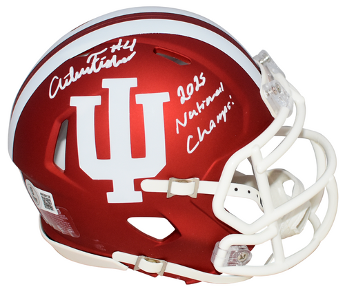 AIDEN FISHER SIGNED INDIANA HOOSIERS SPEED MINI HELMET W/ 2025 NATIONAL CHAMPS