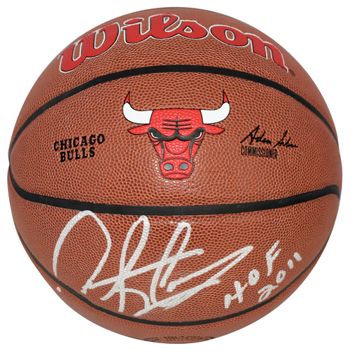 DENNIS RODMAN AUTOGRAPHED CHICAGO BULLS WILSON NBA BASKETBALL W/ HOF 2011
