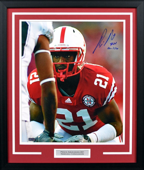 PRINCE AMUKAMARA SIGNED NEBRASKA CORNHUSKERS 16x20 FRAMED PHOTO COA
