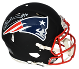 MAC JONES AUTOGRAPHED NEW ENGLAND PATRIOTS BLACK AUTHENTIC SPEED HELMET BECKETT