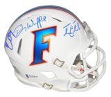 TIM TEBOW STEVE SPURRIER DANNY WUERFFEL SIGNED FLORIDA GATORS WHITE MINI HELMET