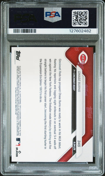 CHASE BURNS SIGNED 2025 TOPPS NOW 1ST CALL UP #345 GEM MINT PSA 10