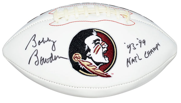 BOBBY BOWDEN SIGNED FLORIDA STATE SEMINOLES LOGO FOOTBALL W/ 93 99 NATL CHAMPS