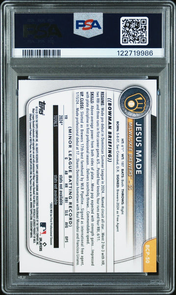 JESUS MADE SIGNED 2025 BOWMAN CHROME 1ST RC WAVE REFRACTOR /350 PSA 9 AUTO 10