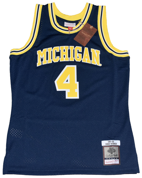 CHRIS WEBBER SIGNED MICHIGAN WOLVERINES #4 NAVY MITCHELL & NESS JERSEY FANATICS