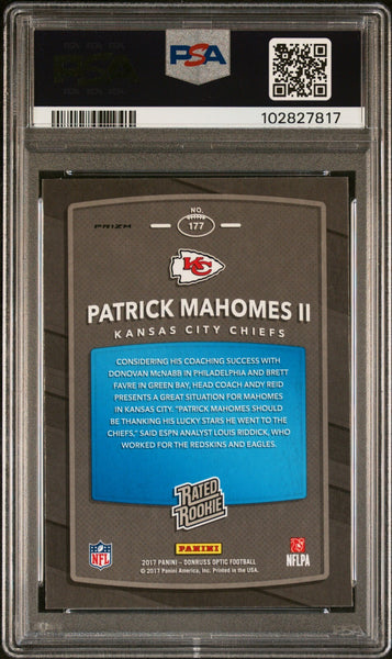 PATRICK MAHOMES SIGNED 2017 PANINI DONRUSS OPTIC PINK RATED ROOKIE PSA 8 AUTO 10