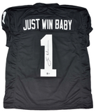 JON GRUDEN SIGNED LAS VEGAS RAIDERS #1 BLACK JUST WIN BABY JERSEY BECKETT