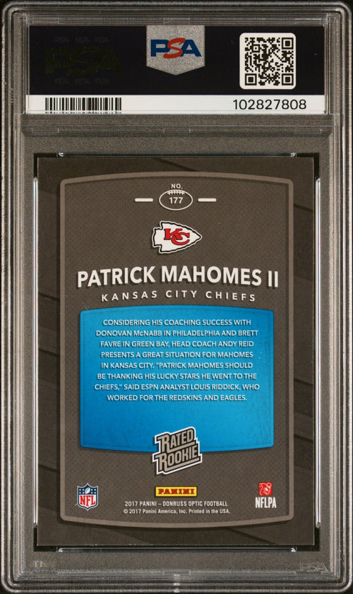 PATRICK MAHOMES SIGNED 2017 PANINI DONRUSS OPTIC RATED ROOKIE RC AUTO PSA 8