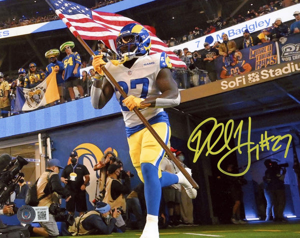DARRELL HENDERSON SIGNED LOS ANGELES RAMS USA FLAG 8x10 PHOTO BECKETT