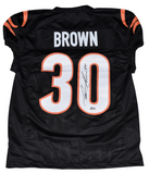 CHASE BROWN SIGNED CINCINNATI BENGALS #30 BLACK GAME CUT JERSEY BECKETT