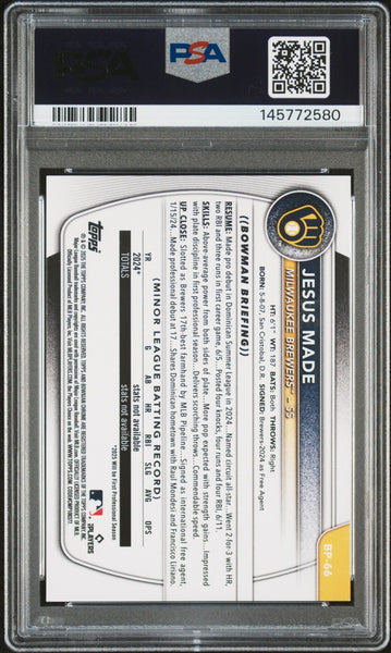 JESUS MADE SIGNED 2025 BOWMAN RETRO LOGO FOIL SSP 1ST RC GEM MINT PSA 10 AUTO 10