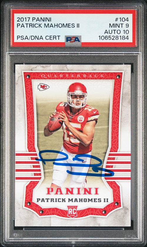 PATRICK MAHOMES SIGNED 2017 PANINI ROOKIE RC #104 PSA 9 AUTO 10