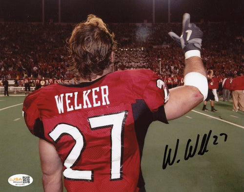 WES WELKER AUTOGRAPHED TEXAS TECH RED RAIDERS GUNS UP 8x10 PHOTO JSA