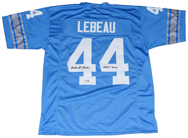 DICK LEBEAU AUTOGRAPHED DETROIT LIONS #44 THROWBACK JERSEY W/ HOF 2010