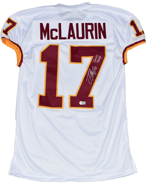 TERRY McLAURIN SIGNED WASHINGTON REDSKINS COMMANDERS GAME CUT JERSEY W/ SCARY