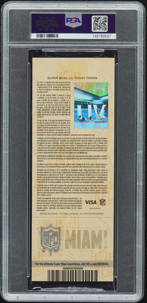 PATRICK MAHOMES SIGNED 2020 SUPER BOWL LIV 54 TICKET CHIEFS 49ERS PSA 10 AUTO 10