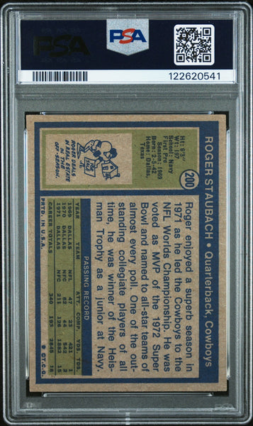 ROGER STAUBACH SIGNED 1972 TOPPS ROOKIE CARD #200 HOF 85 SB VI MVP PSA 6 AUTO 10