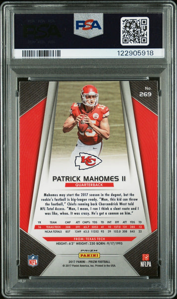 PATRICK MAHOMES SIGNED 2017 PANINI GREEN PRIZM ROOKIE #269 RC PSA 9 AUTO 10