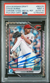 CHASE BURNS SIGNED 2024 BOWMAN CHROME STEEL METAL REFRACTOR /100 PSA 9 AUTO 10