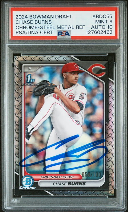 CHASE BURNS SIGNED 2024 BOWMAN DRAFT 1ST ROOKIE RC PSA AUTO AUTHENTIC