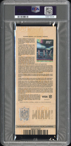 PATRICK MAHOMES SIGNED 2020 SUPER BOWL LIV 54 TICKET CHIEFS 49ERS PSA AUTO 10