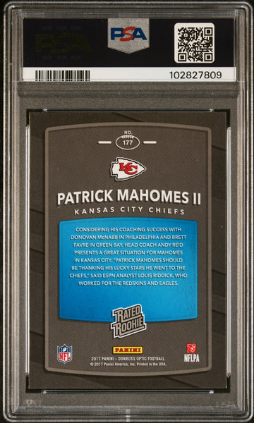 PATRICK MAHOMES SIGNED 2017 PANINI DONRUSS OPTIC RATED ROOKIE AUTO RC PSA  10