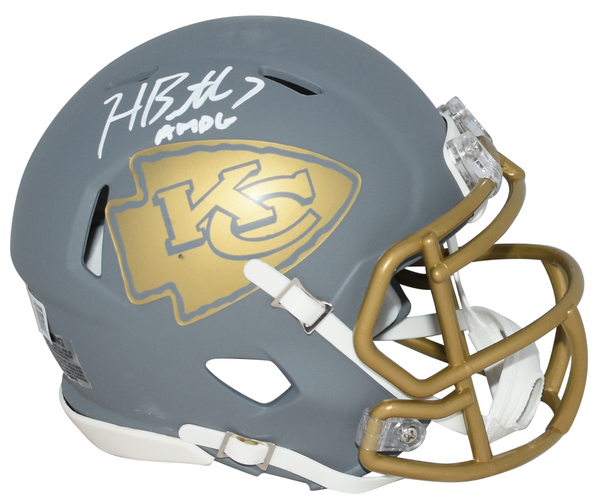 HARRISON BUTKER SIGNED KANSAS CITY CHIEFS SLATE SPEED MINI HELMET BECKETT