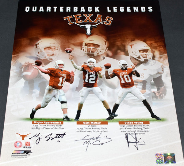 VINCE YOUNG COLT McCOY MAJOR APPLEWHITE SIGNED TEXAS LONGHORNS 16x20 PHOTO