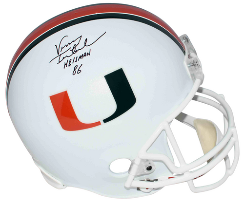 VINNY TESTAVERDE AUTOGRAPHED MIAMI HURRICANES FULL SIZE HELMET W/ HEISMAN 86