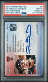 PATRICK MAHOMES SIGNED 2017 PANINI PRESTIGE NFL PASSPORT ROOKIE PSA 9 AUTO 10