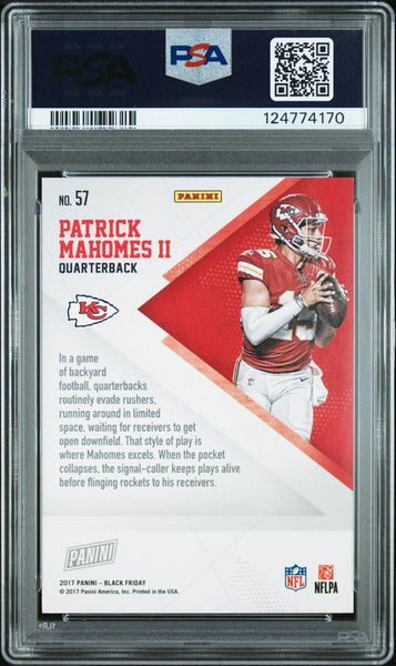 PATRICK MAHOMES SIGNED 2017 PANINI BLACK FRIDAY ROOKIE /399 PSA 9 AUTO 10