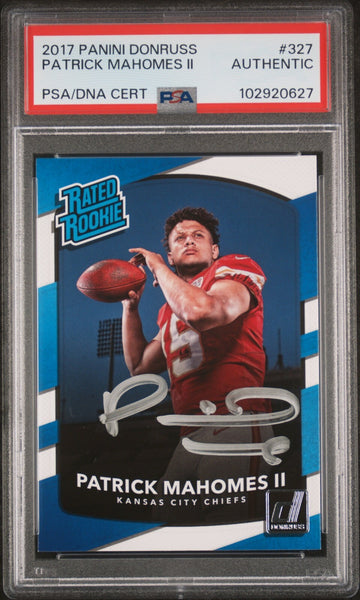 PATRICK MAHOMES SIGNED 2017 PANINI DONRUSS RATED ROOKIE AUTO #327 PSA AUTHENTIC